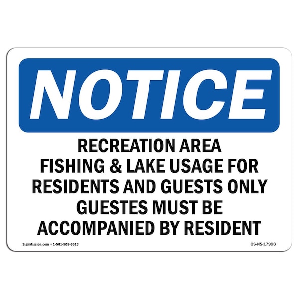 Signmission OSHA Notice, 5" Height, Recreation Areas Fishing & Lake Usage For Sign, 7" X 5", Landscape OS-NS-D-57-L-17998 - main